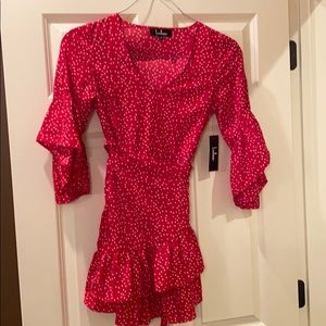 NWT LULUS RED Polkadot dress with detail sleeve